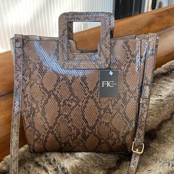 NWT Brown python print purse with makeup bag - Picture 2 of 6